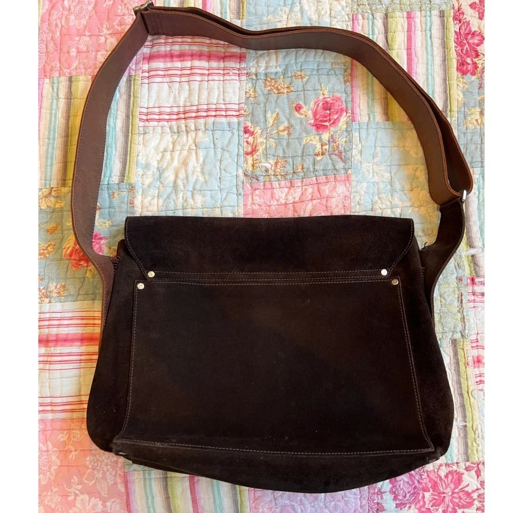 Jack‎ Spade Suede Leather Large Messenger Bag Chocolate Brown